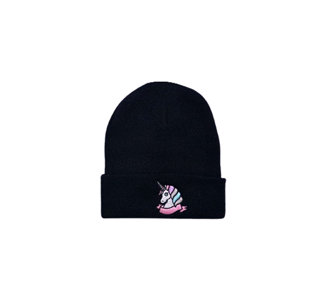 כובע צמר בוגרים - חד קרן שחור